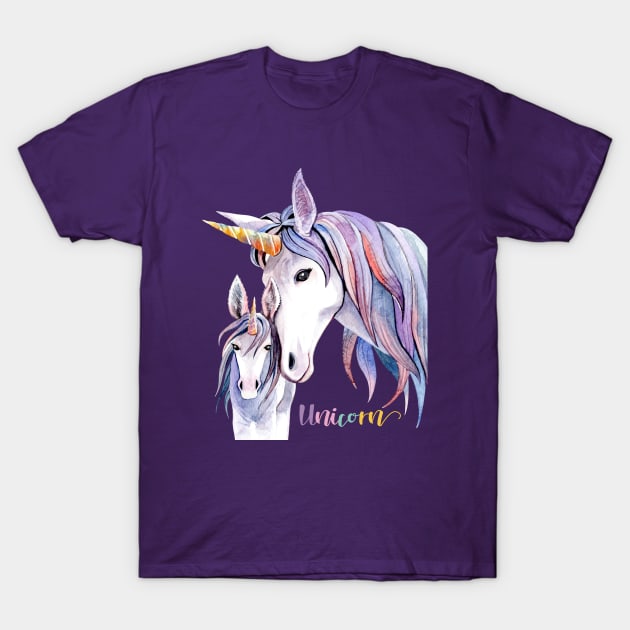 Unicorn Mom Baby  Hand Drawn T-Shirt by Mako Design 